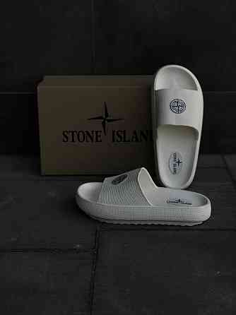 Мужские шлёпанцы stone island белые стильны тапочки стон айленд Запорожье