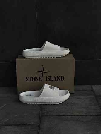 Мужские шлёпанцы stone island белые стильны тапочки стон айленд Запорожье