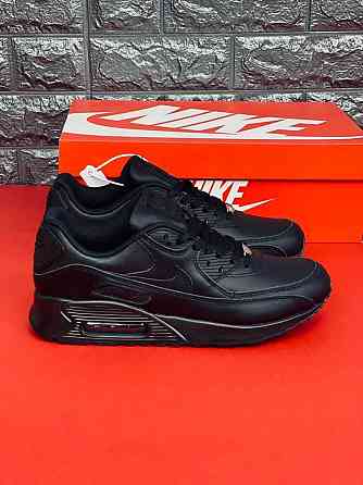 Мужские кроссовки Nike 90 Air Max черные натуральная кожа топ кроссы Запорожье