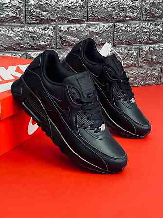 Мужские кроссовки Nike 90 Air Max черные натуральная кожа топ кроссы Запорожье