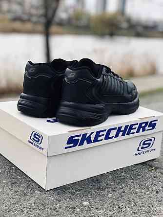 Мужские кроссовки Skechers чёрные натуральная кожа Запорожье