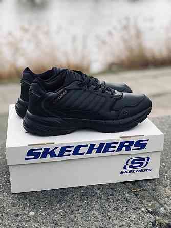 Мужские кроссовки Skechers чёрные натуральная кожа Запорожье