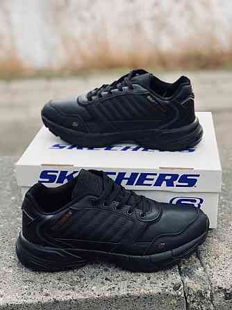 Мужские кроссовки Skechers чёрные натуральная кожа Запорожье