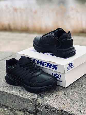 Мужские кроссовки Skechers чёрные натуральная кожа Запорожье