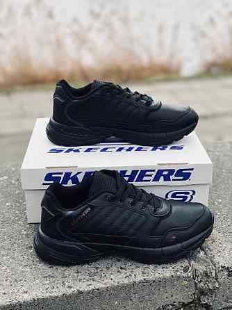 Мужские кроссовки Skechers чёрные натуральная кожа Запорожье