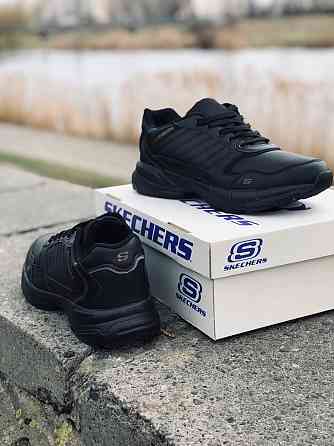Мужские кроссовки Skechers чёрные натуральная кожа Запорожье