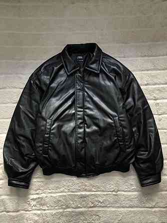 ZARA Leather (L) Bomber Jacket мужской бомбер кожаная куртка курточка Запорожье