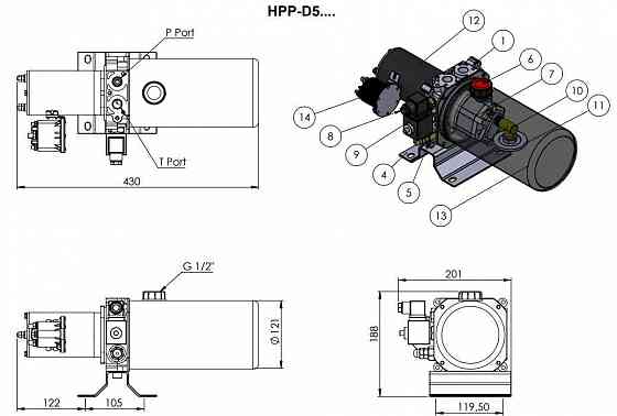 Гидравлическая Мини маслостанция HPPD5-1170 (12В, 0.8 кВт, бак 2 л) Запорожье