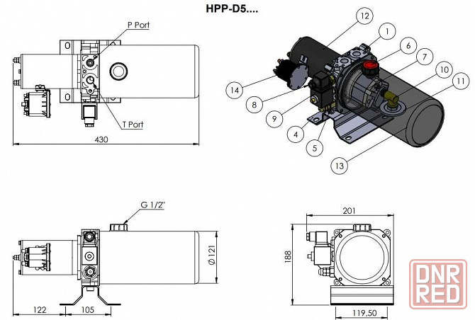 Гидравлическая Мини маслостанция HPPD5-1170 (12В, 0.8 кВт, бак 2 л) Запорожье - изображение 5
