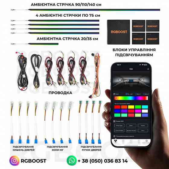Контурная Ambient подсветка салона авто 6в1/18в1/24в1 RGB Symphony LED Запорожье