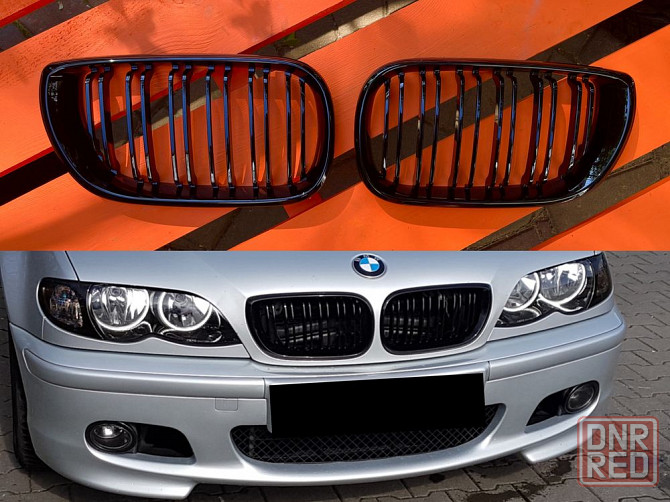 М решетка радиатора BMW Е46 ноздри c двойными ребрами черный глянец Запорожье - изображение 1