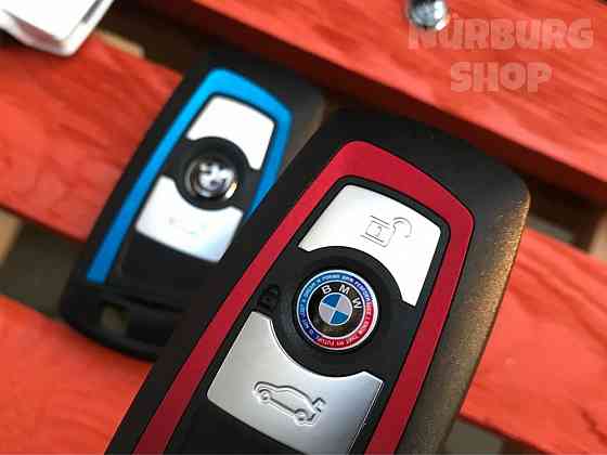 Алюминиевая эмблема на ключ BMW юбилейная черная черно-белая наклейка Запорожье