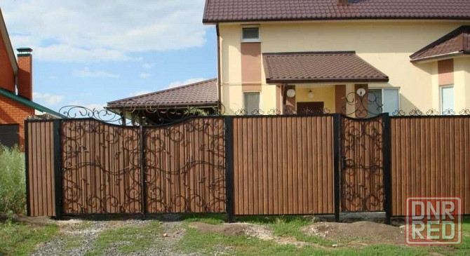 Паркан із профнастилу заборы из профнастила кованые ворота калитки Запорожье - изображение 5